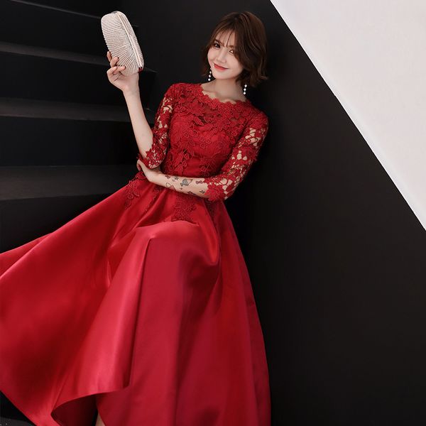 

toast clothing medium long section summer 2019 bride married new red was thin engagement wedding fashion evening dress qipao