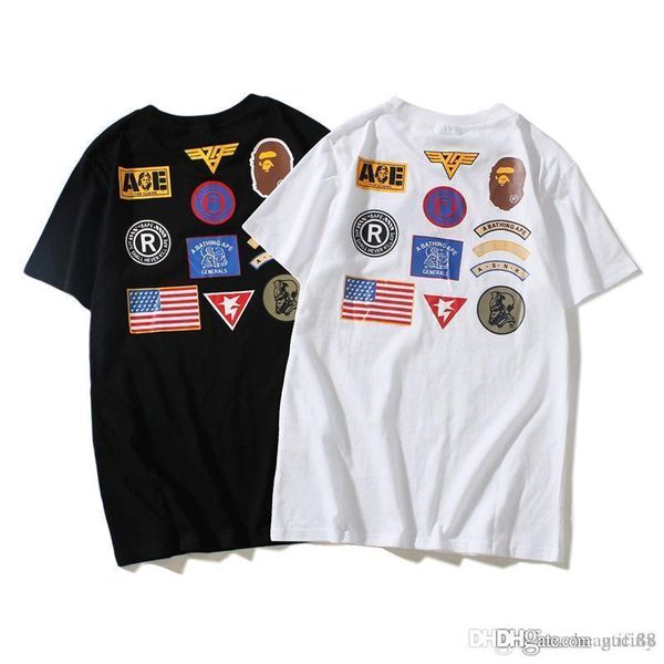 

2018 summer ape tshirts badge personality stamp t-shirt off men's leisure round neck loose short sleeves white for men women, Black