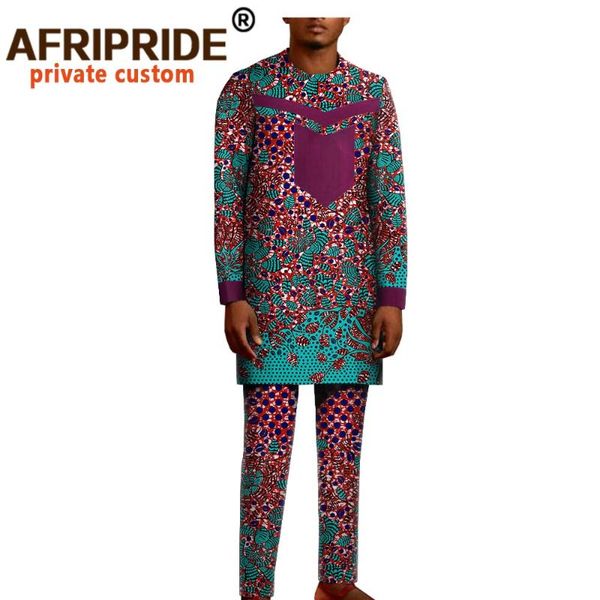 

dashiki men african clothing print shits and ankara pants 2 piece set wax attire pure cotton plus size crop casual a2020027, Gray