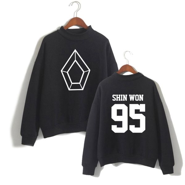 

new 2019 kpop clothes pentagon five senses 2d print women/men clothes turtlenecks long sleeve high collar sweatshirt, Black