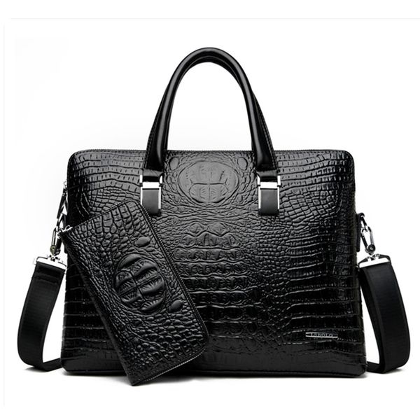 

brand designer crocodile pattern briefcases men soft leather shoulder bag business office computer lapbag vintage handbags