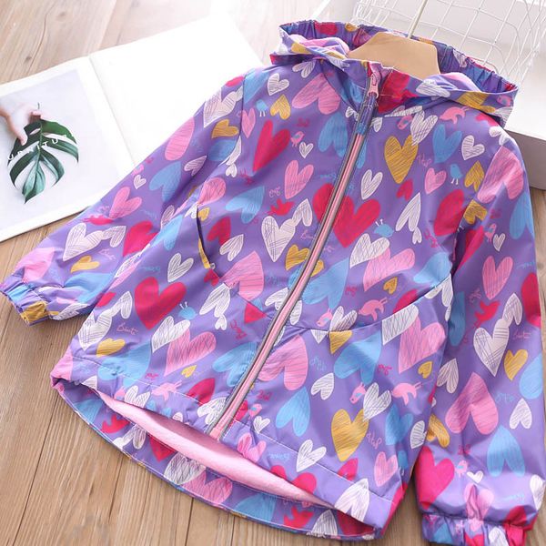 

girls hooded printed plus velvet jacket children's coat wholesale, Blue;gray