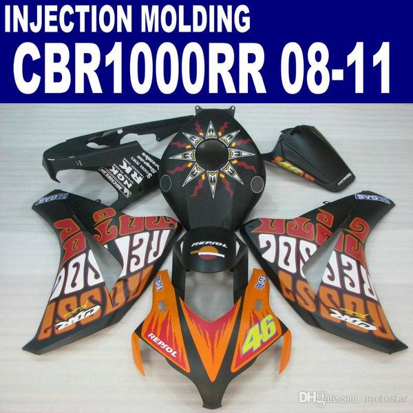 Honda CBR1000RR 2008-2011 CBR 1000 RR mat siyah turuncu REPSOL kaporta grenaj 08 09 10 11 # U8 için enjeksiyon oem plastik kaporta kiti