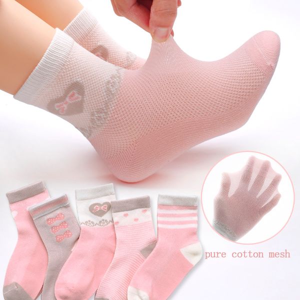 

2019 baby socks 5 pairs neonatal summer mesh cotton polka dots plain stripes kids girls boys children socks for 2-10 year chs021, Pink;yellow