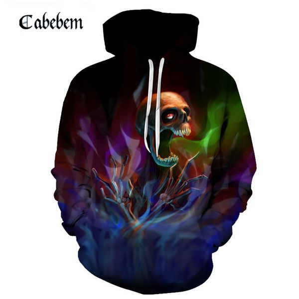 

2019 skull hoodies men sweatshirts character printed hoodies anime 3d sweatshirt hooded metal casual mens clothing 6xl, Black