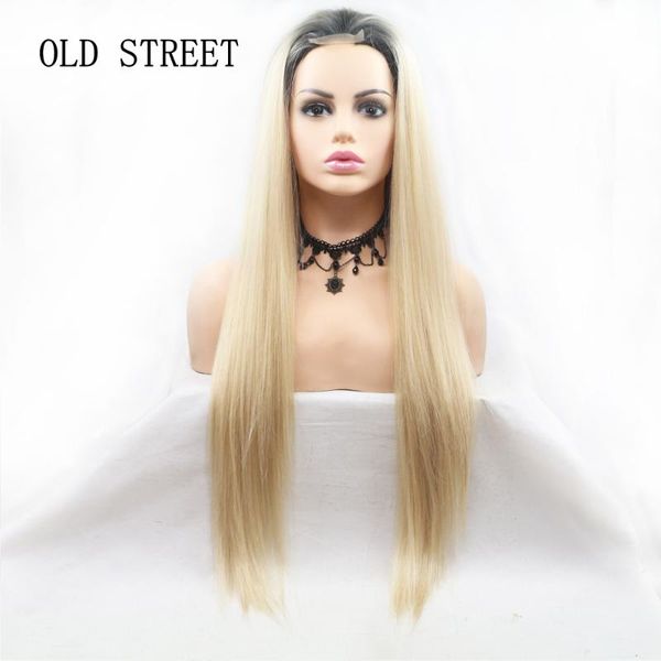 

wig middle part lace wigs beige straight long wigs for black women heat resistant glueless synthetic lace front