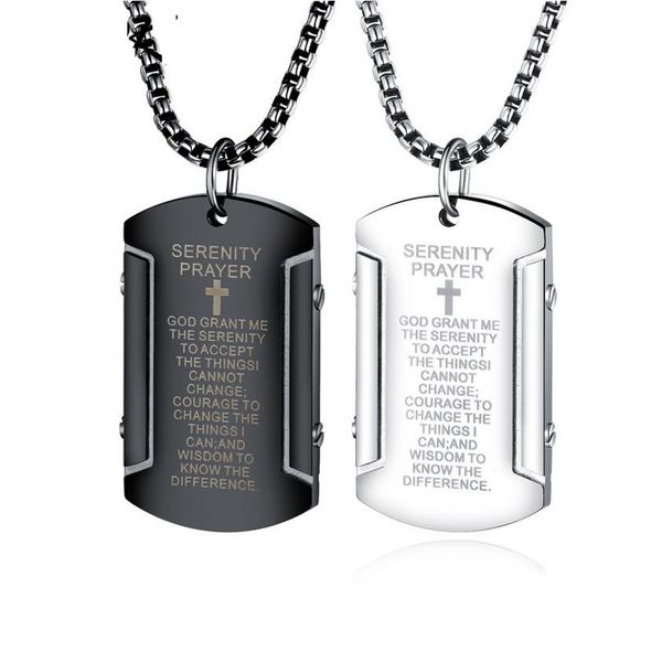 

мода из нержавеющей стали ювелирные изделия мужчины серебро библия крест ожерелье христианское писание площадь кулон цепи панк мужчины хип-х, Silver