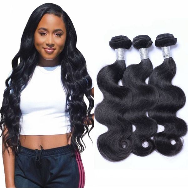 

indian body wave hair weave bundles 8-26 inch human hair bundles 3pcs non remy hair extensions, Black