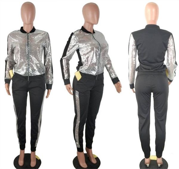 

для женщин side полосатых 2pcs устанавливают блестки конструктора для slim моды дама 2pcs штаны тонких вскользь женщины одежды, White