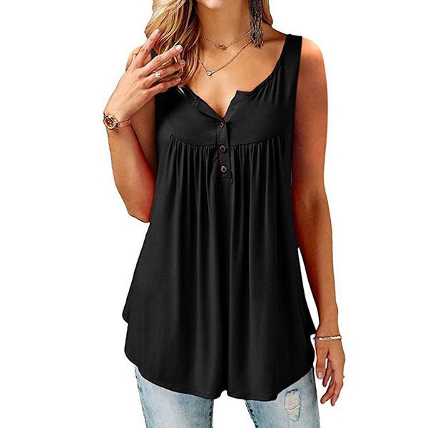 

женщины тенниска женщины топов плюс размер 5xl сексуальная кнопка футболки ruched 2019 лето топы без рукавов майки женской твердой хлопок, White