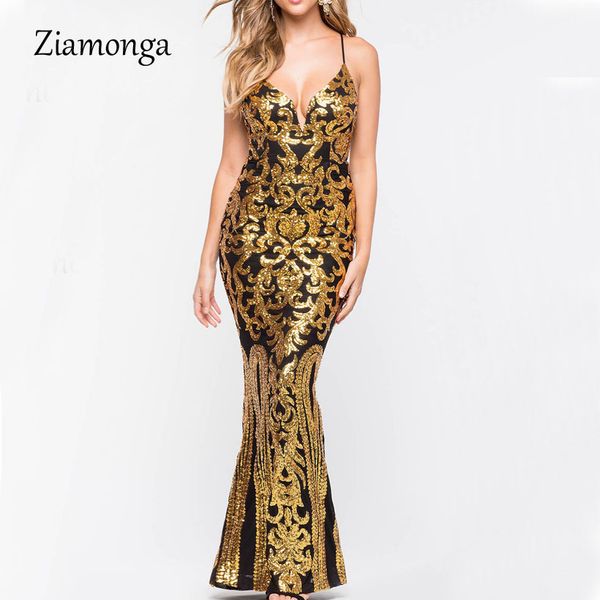 

ziamonga sequins women sleeveless long elegant maxi dress backless mermaid vestidos evening party shiny dresses club dress, Black;gray