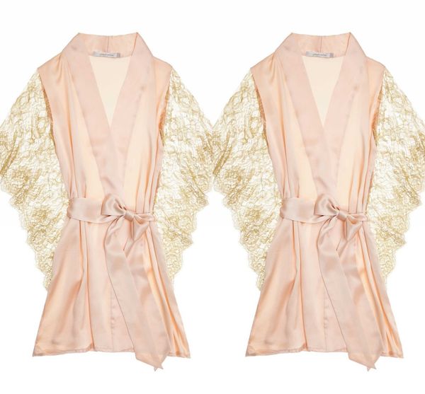 

sexy sheer girlandaseriousdream пижамы женщины халат с коротким рукавом атласные тюль аппликация плащ sash короткий пром невесты шавель, White