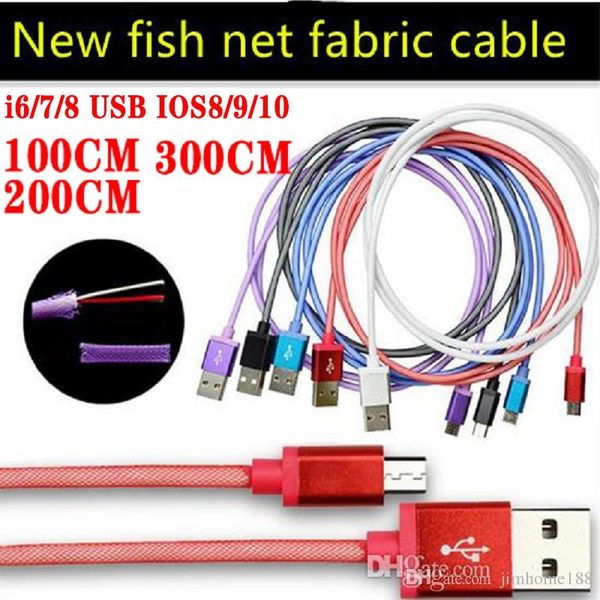 

Good quality 1m 3ft fi h net me h fabric braided micro u b data cable for iphone phone i6 7 8 u b charger