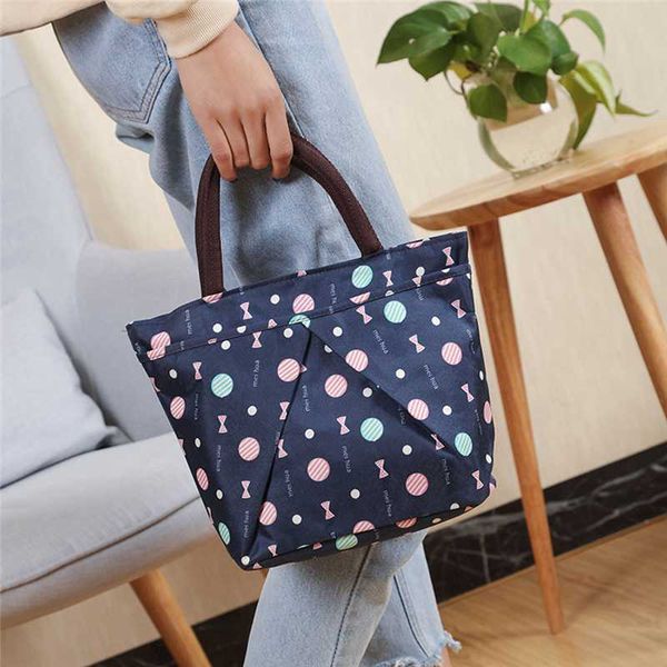 

functional cooler lunch box portable insulated canvas lunch bag thermal picnic bags for women kids, Blue;pink