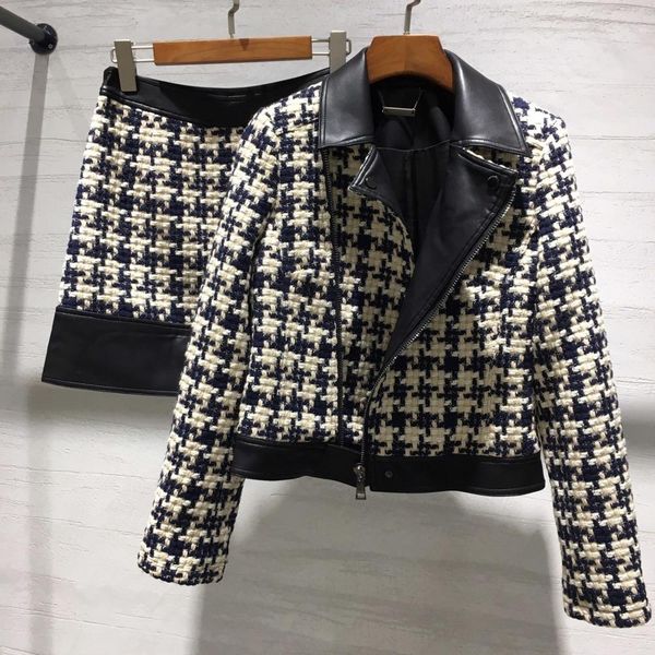 

2019 winner new women fashion tweed jacket coat + skirt female outerwear a-line skirt 2 piece sets gdnz 10.08, White