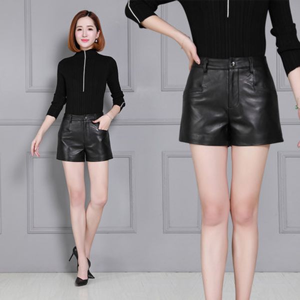 

2019 new fashion women genuine sheep leather shorts k32, White;black