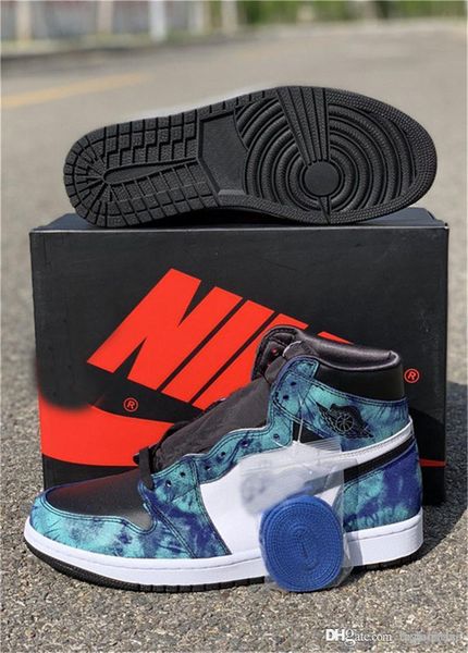 

2020 original authentic 1 high og wmns tie dye 1s white black aurora green mens womens basketball shoes designer outdoor sneakers cd0461-100