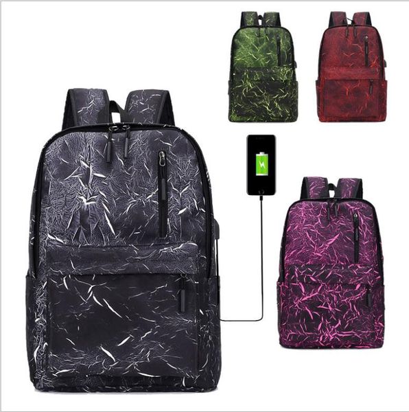 

new polyester backpack male usb charging backpack female large capacity waterproof travel computer bag student bag