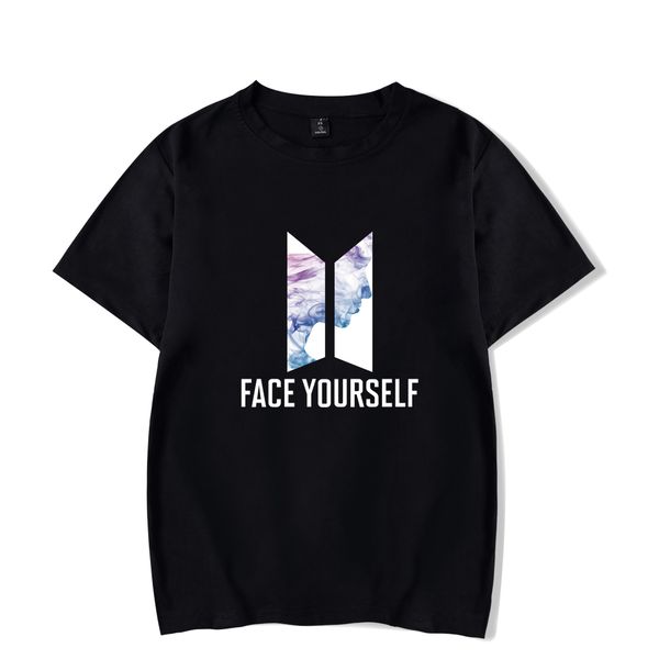 

face yourself printed bts casual mens womens tshirts summer male female short sleeved crew neck tees, White;black