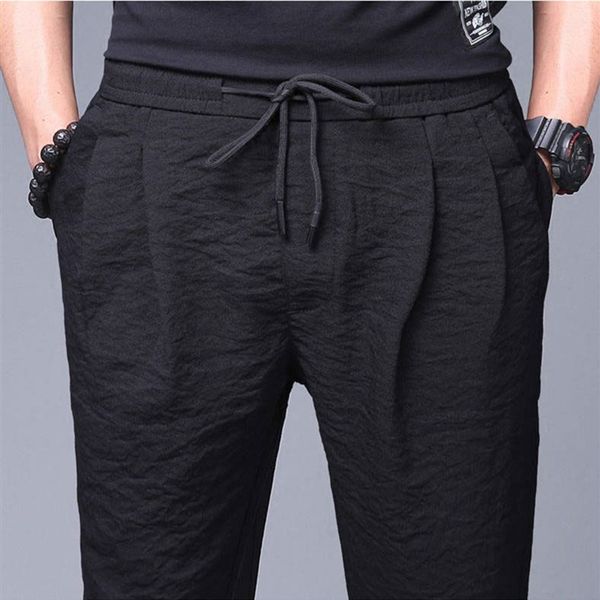 

summer pants men thin breathable loose casual pencil pants linen trousers, Black