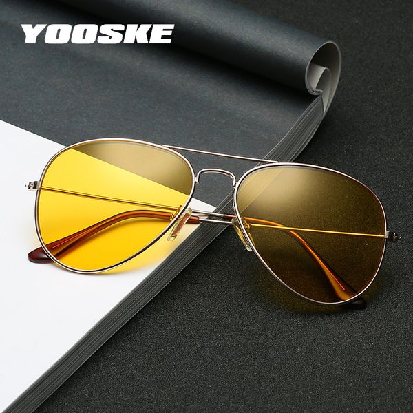 Luxury-YOOSKE Classic Night Vision Goggles Glasses Women Men Drivers Driving Sunglasses Anti-Glare Protect Eye Yellow Sun glasses UV400