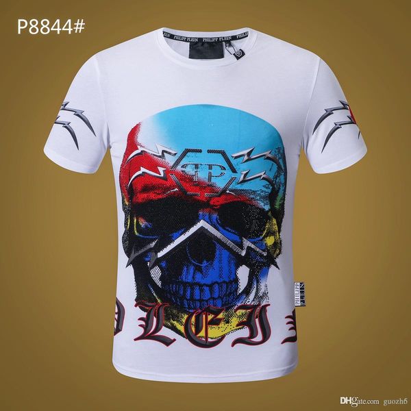 

newst luxury designer brand t shirts men skulls drilling pattern tshirt clothing short sleeve tee hip hop letter printing t shir, White;black