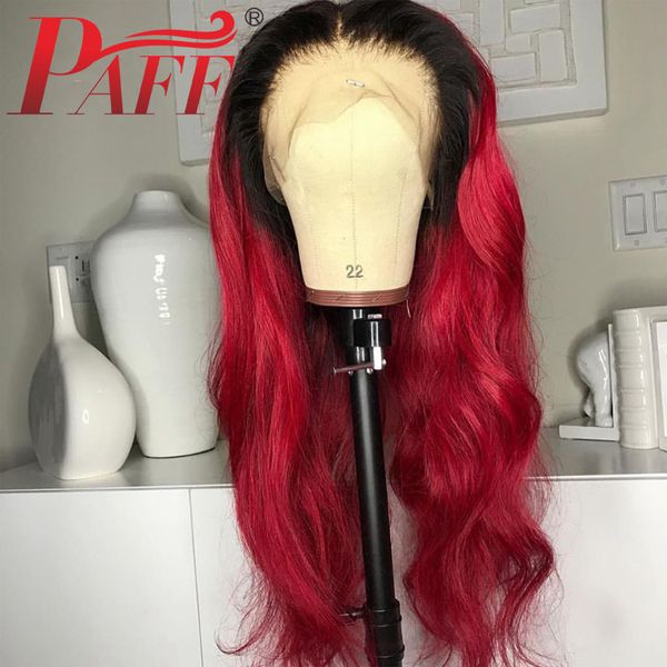 

paff ombre red lace front human hair wigs natural wave brazilian red remy hair pre plucked lace front wig with baby hair, Black;brown