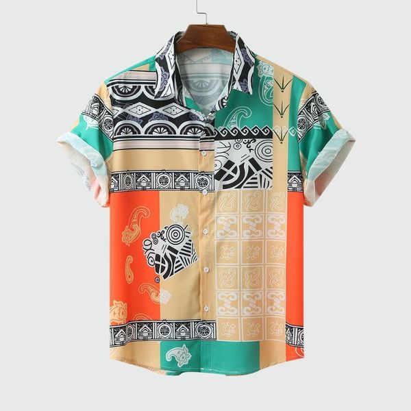 

men's shirts colorful summer short sleeve loose buttons hawaiian casual shirt blouse male casual beach holiday blouse, White;black