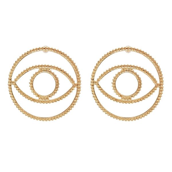 Big Hollow Out Evil Eye Stud Earrings For Women Girl Round Metal Gold Silver Color Earring Party Jewelry Gift