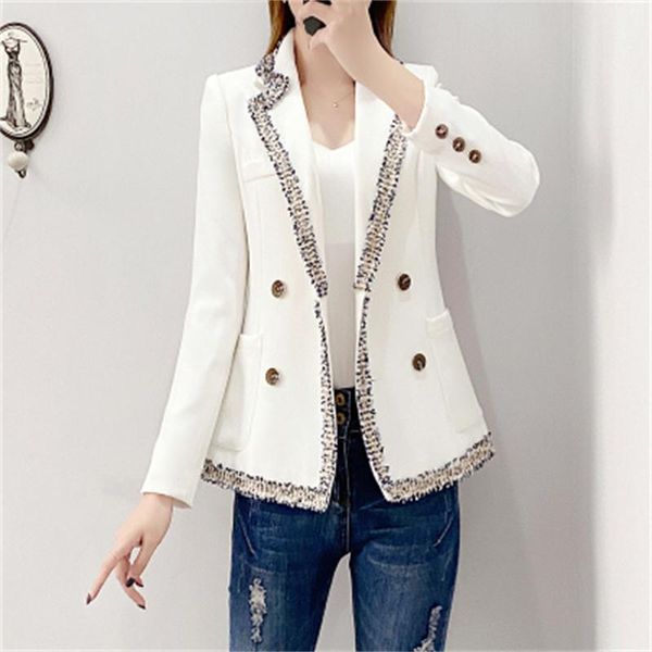 

women blazer female summer new high-end fashion professional small fragrance splice blazer female wild white suit women, White;black
