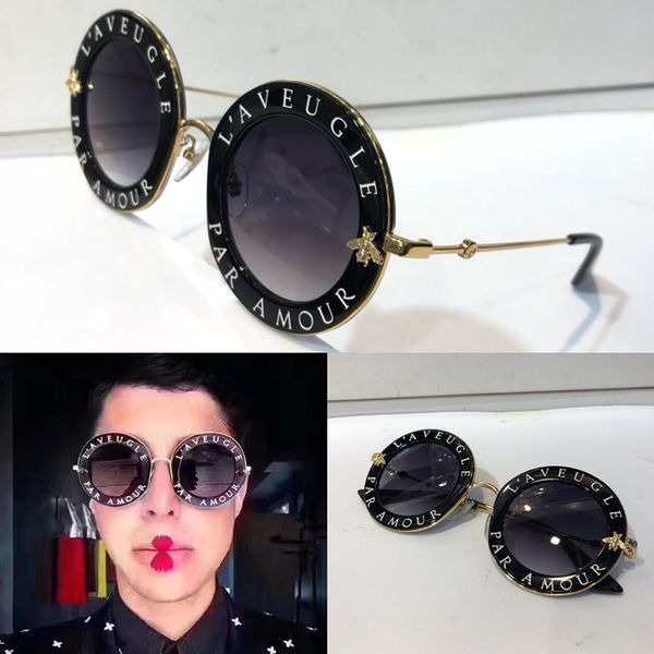 

0113 designer sunglasses for women fashion round summer style black gold frame eyewear uv protection lens come with case 0113s, White;black