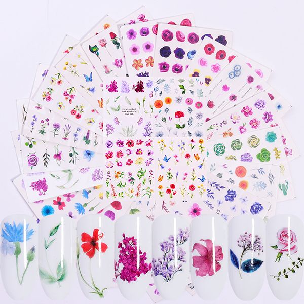 

1 sheet cactus butterfly flower nail stickers water decals mixed pattern transfer sticker paper nail art decoration diy design, Black