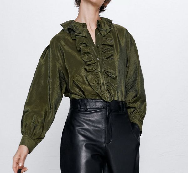 

women blouse long sleeve shirt spring 2020 new fashion modern lady loose ruffle shirt, White