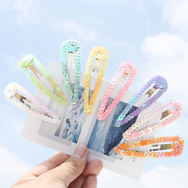 

2pcs shining color mix sequins hair clips hollow geometric water drop shape gold color barrette for girls hair styling tool