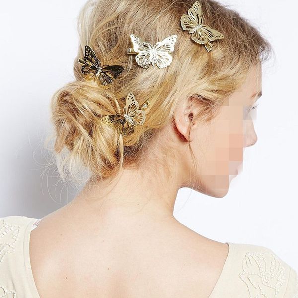 

olaru elegant korean gold color butterfly hair clip fashion beautiful metal hairwear hair jewelry wholesale accessories new 1pcs, Golden;white