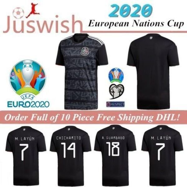

new 2020 mexico cccf gold cup home black soccer jersey #14 chicharito 120/21 #22 h.lozano men's black jersey football uniform on sale, Black;yellow