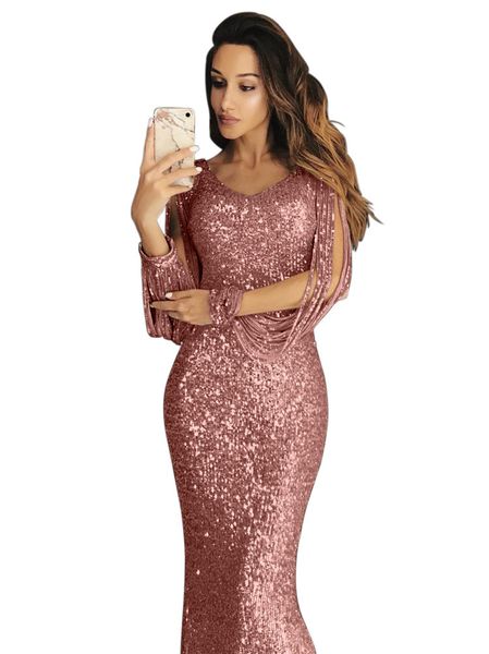 

wish amazon women's fast-selling dresses, cross-border dresses, evening dresses, long-sleeved liusu dinner dresses in europe and americ, Black