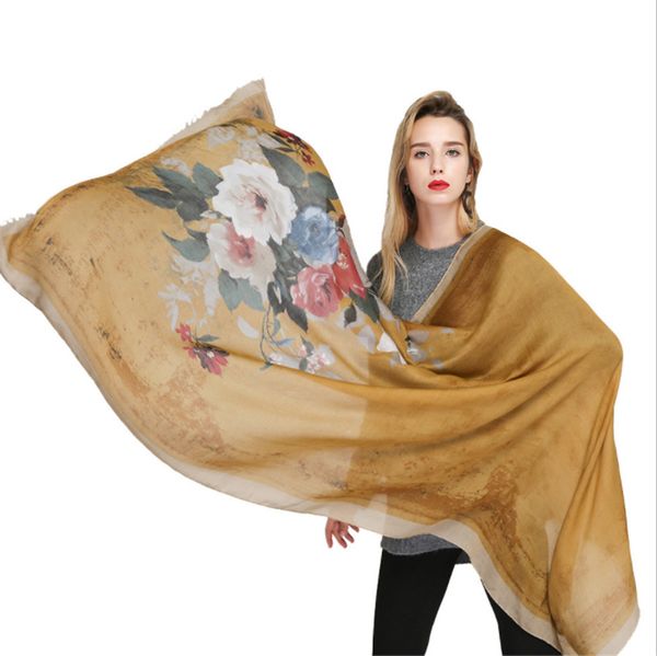 

yyun soft floral print scarf wrap ladies design thick viscose long scarves beach shawl