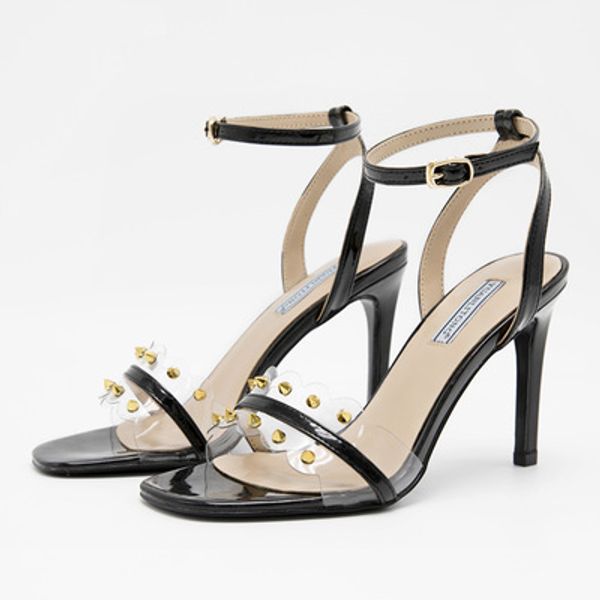 

2019 women party sandals slippers summer woman rivet wedding sandal slippers high heels dinner shoes pumps, Black