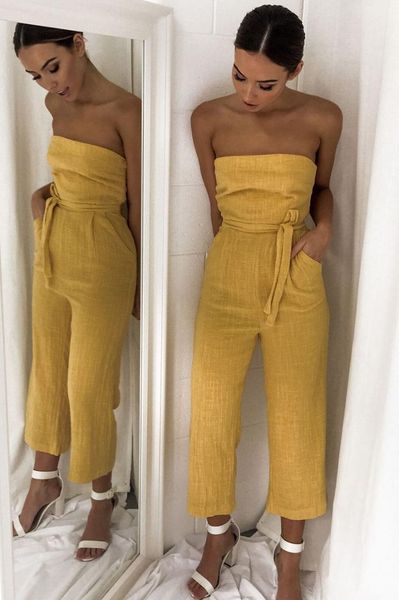 

2019 spring summer women jumpsuit strapless jumpsuit losse casual woman body suit cotton linen pockets jumpsuits, Black;white