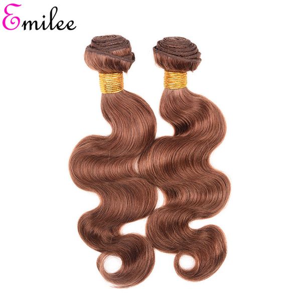 

emilee #30 remy hair extension brazilian light brown color body wave 4 bundles with closure pre-colored ombre hair weave, Black