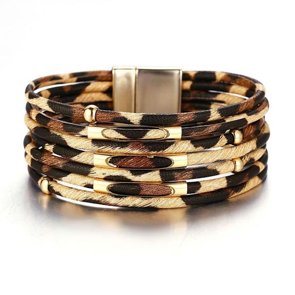 

новый leopard кожаные браслеты для женщин мужчины моды браслеты браслеты элегантный многослойный wide wrap браслет ювелирных изделий для под, Golden;silver