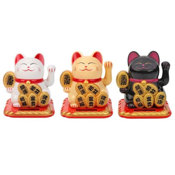 

chinese lucky cat solar wealth waving hand cat fortune craft figurine shop decor white light yellow black three color options