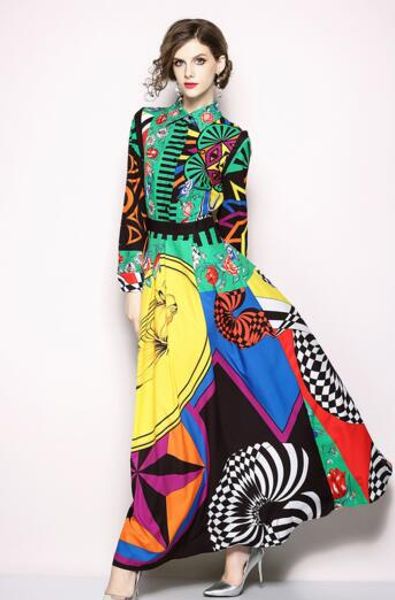 

new ladies lapel long sleeve contrast temperament high waist dress, Black;gray