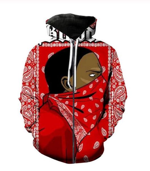 

2020 new fashion men women blood gang 3d print sweatshirts zipper hoodies tracksuit hooded, Black;brown