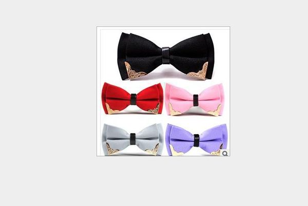 

men's tie with sequined metal bow tie and pure color dress, Blue;purple