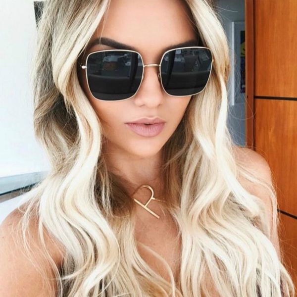 

new square frame vintage sunglasses women oversized big size sun glasses for men female shades black uv400 eyewear, White;black