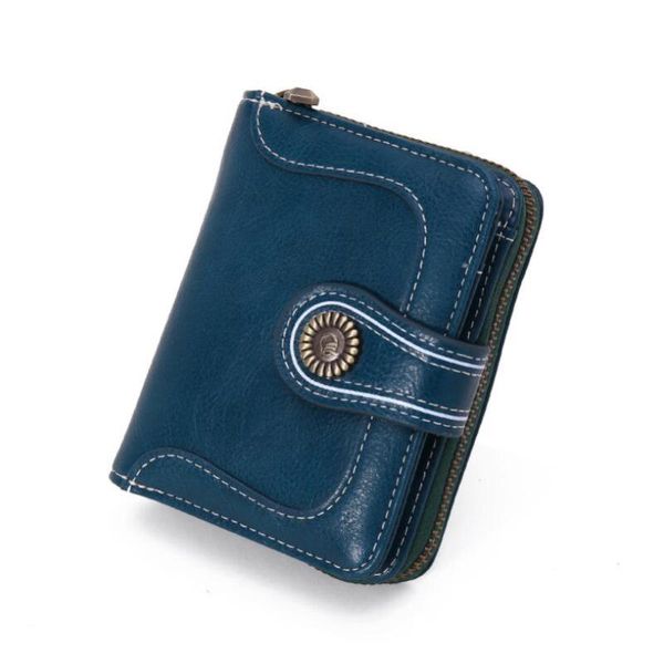 

new women's retro wallet short oil wax skin student coin purse fashion wallets for female card holder hasp mini clutch for girl, Red;black