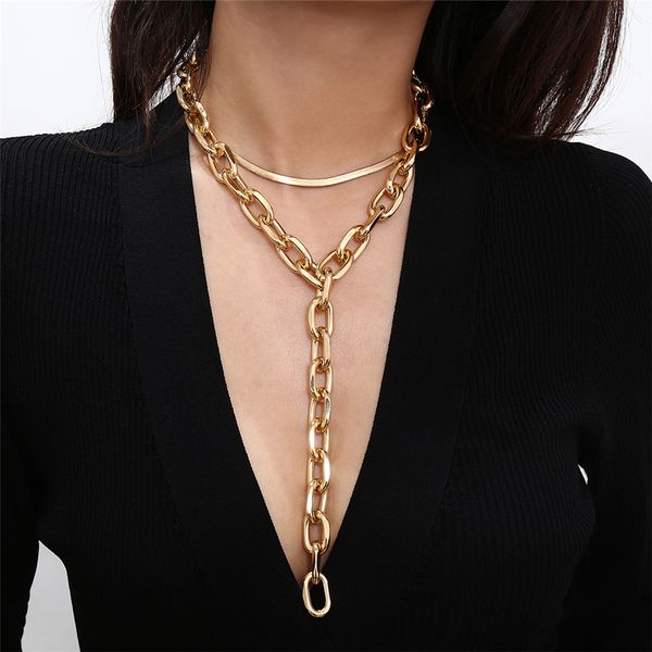 

punk chunky chain choker necklace for women exaggerated hip hop long chain necklace statement carnival jewelry gift, Silver