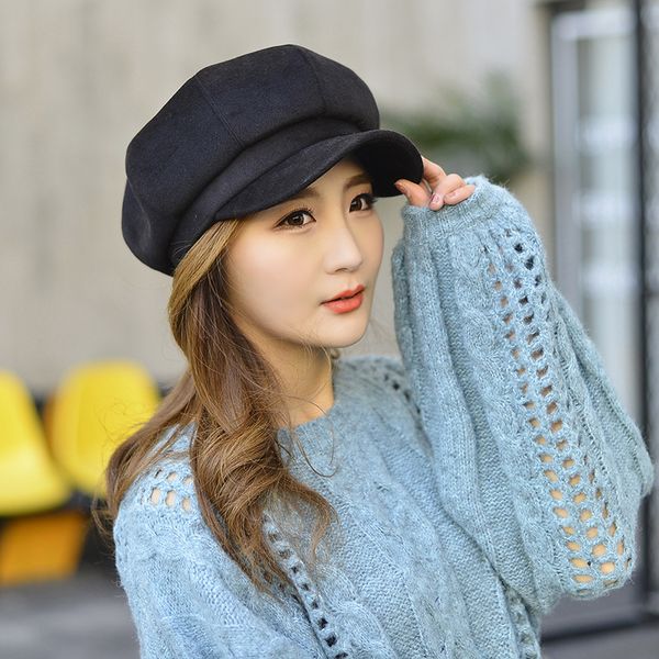 

auutmn winter hats for women solid plain octagonal newsboy cap men ladies casual wool hat winter beret women painter cap e07, Blue;gray